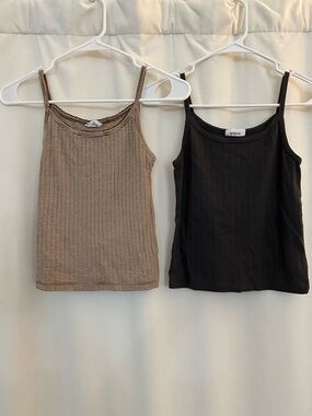 GAP Cropped Tank Camisoles in Brown Stripe and Dark Gray